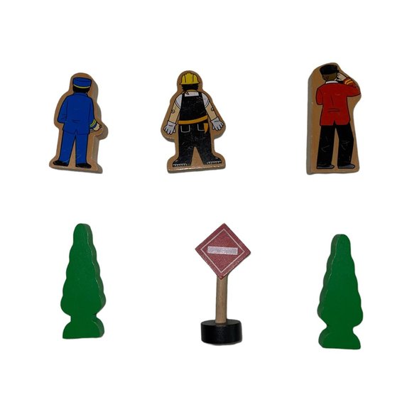 Vintage Thomas and Friends Wooden Figures Construction Worker Spruce Tree Sign - Picture 2 of 4